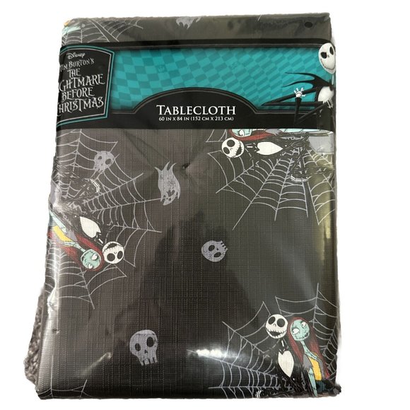 Nightmare Before Christmas Vinyl Tablecloth Spiderweb Jack Sally Halloween New - Picture 1 of 3